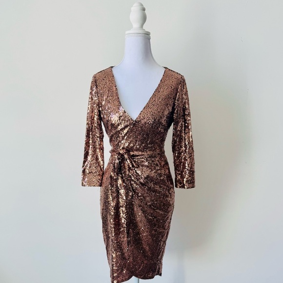 Aqua Copper Sequin Wrap Mini Dress ✨ New Year’s Eve - Picture 11 of 11